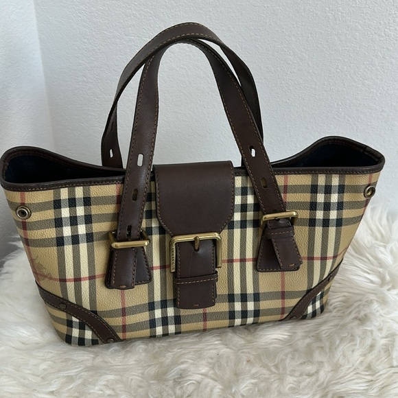 💯Authentic BURBERRY Haymarket Check Buckle Satchel Chocolate🍀 - Picture 15 of 16